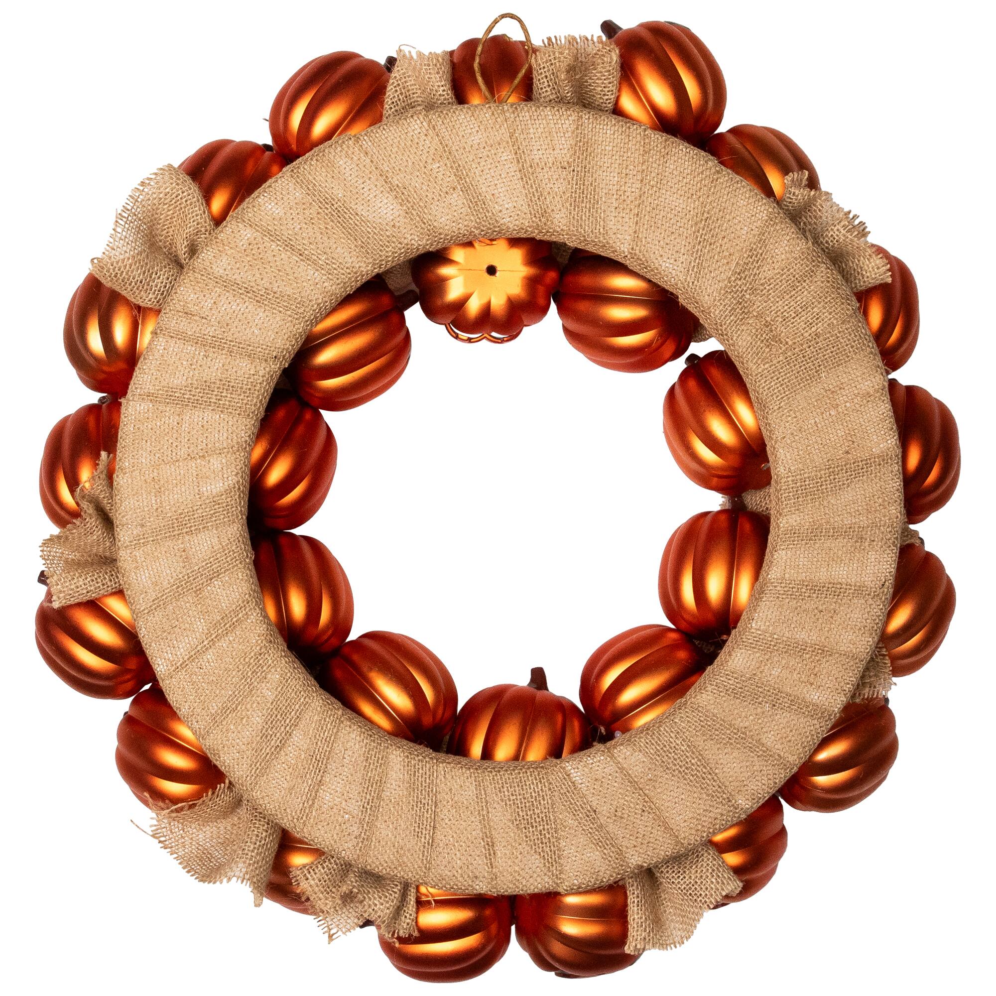 20'' Unlit Jack-O-Lantern and Burlap Ribbon Halloween Wreath